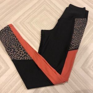 Beach Riot Black Leggings - Leopard/Orange Panels